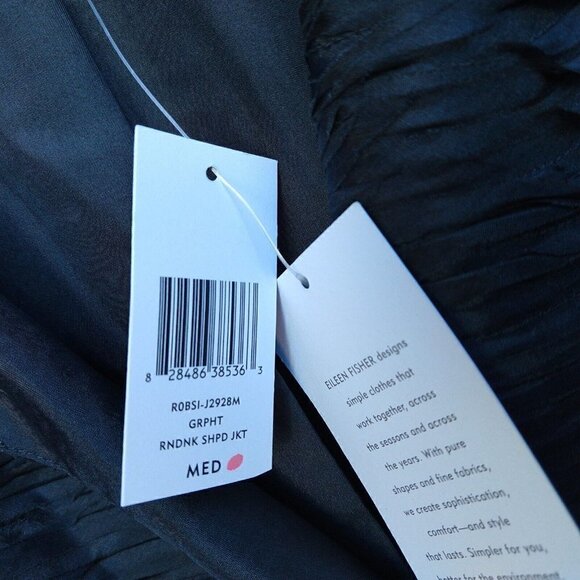Eileen Fisher Ripple Bindu Silk Jacket Size M NWT Graphite Gray 3/4 Sleeve New - Picture 10 of 12
